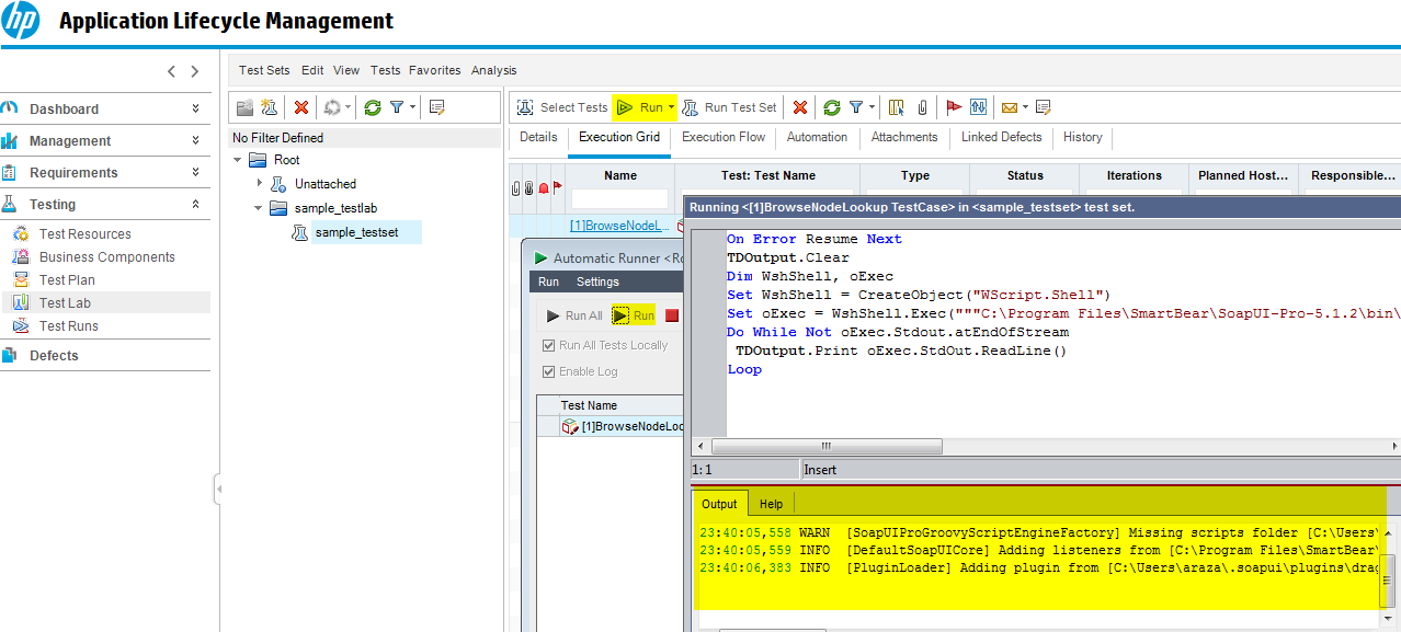 Run tests from HP ALM