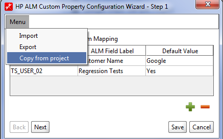 Copy configuration from project menu