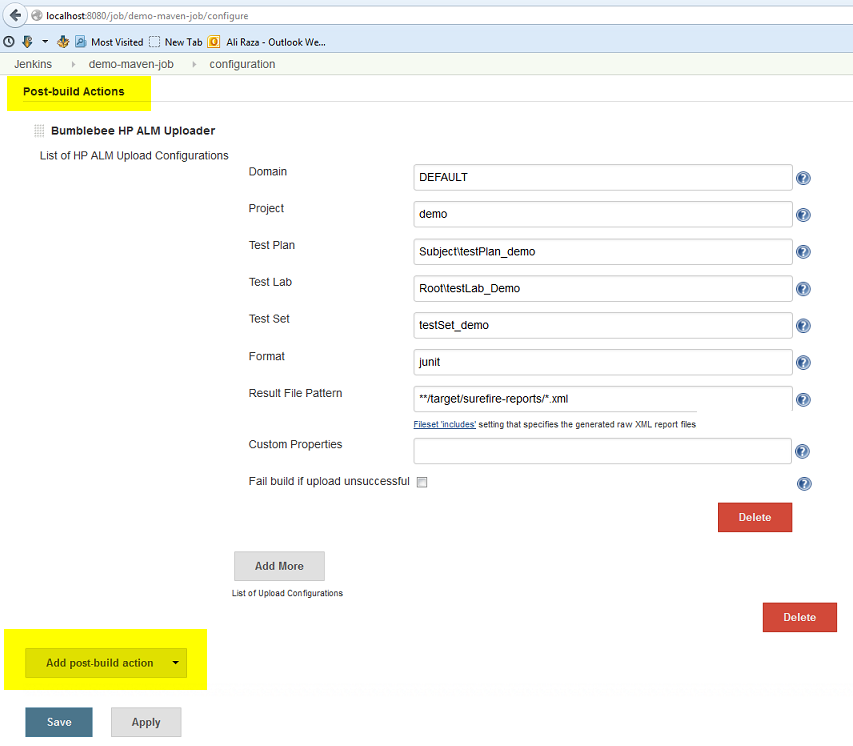 Bumblebee ALM Uploader post-build action
